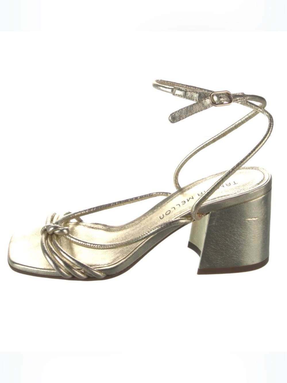 Tamara Mellon Gold Ankle Strap Block Heel Sandals Sz 35 IT (US 5)